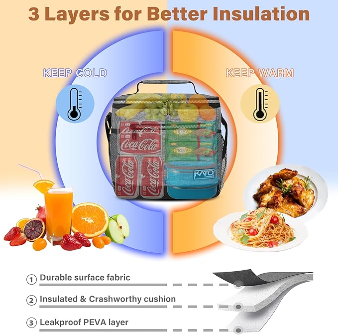 Tirrinia Insulated Lunch Box for Men/Women, Leakproof Lunch Bag for School Work, Enlarge Lunch Tote Kids Boys Girls Back to School, Soft Reusable Cooler Office Picnic Work Beach Camping with Shoulder