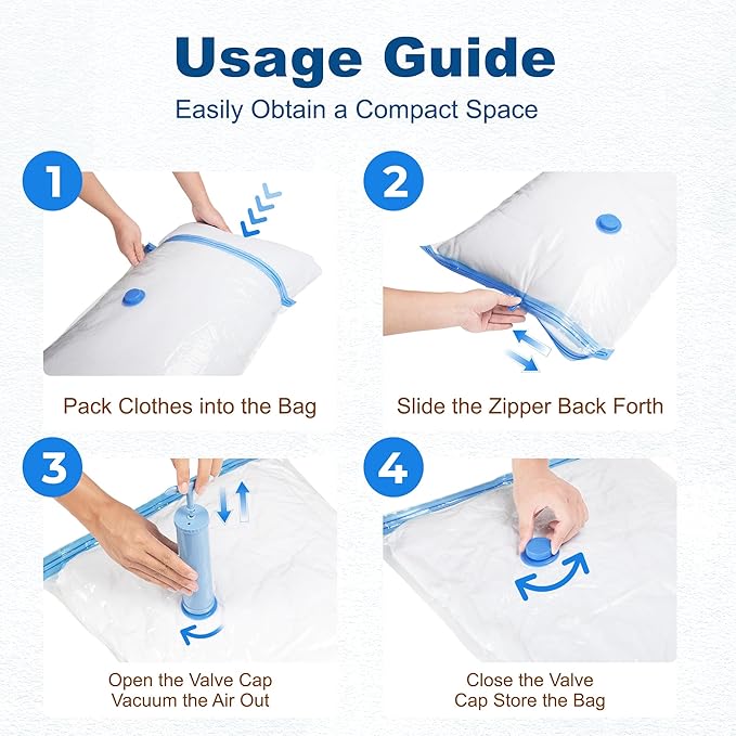 HOUSE DAY 10 Large Vacuum Storage Bags with Pump,Space Saving Vacuum Seal Bags For Clothing Travel, Vacuum Storage Bags For Clothes, Comforters, Blankets, Pillows, Moving, Reusable & Durable,Hand Pump