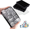 LessMo Ice Cube Tray with Lid 2 Pack, Silicone Ice Cube Molds, Easy Release 15 Square Ice Cube per Tray, BPA Free Flexible Reusable Stackable for Freezer, Whiskey, Chocolate, Baby Food, Juices, Black