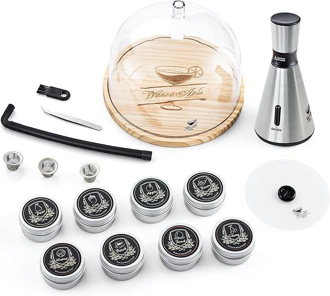 Elegant Cocktail Smoker Kit - Complete Whiskey Drink Smoking Gun with 8 Flavors of Wood Chips, Dome, and Accessories, Adds Flavor to Food and Drinks, Infuser Kit for Indoor Outdoor Use