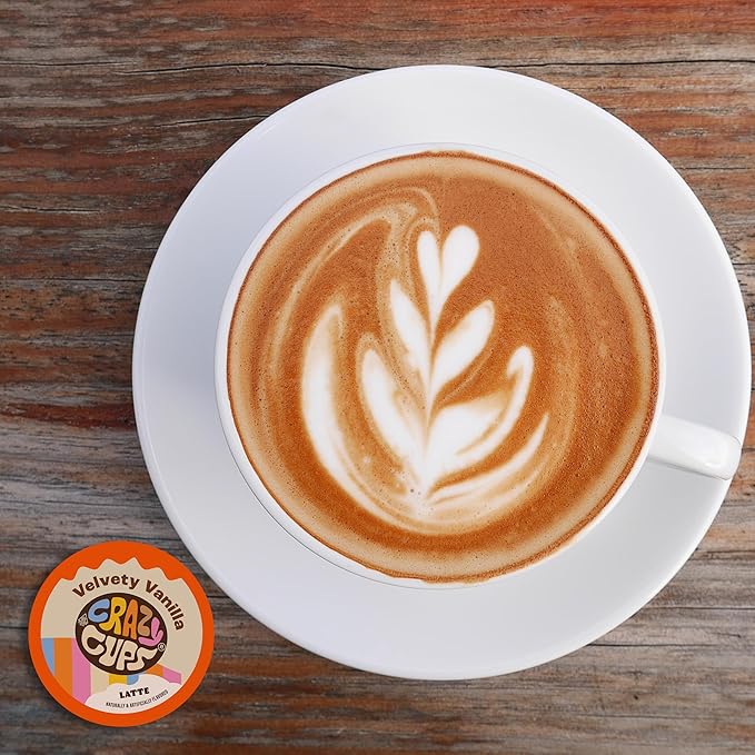 Crazy Cups Velvety Vanilla Latte Pods - Single Serve for Keurig K Cup Brewers, 22 Count