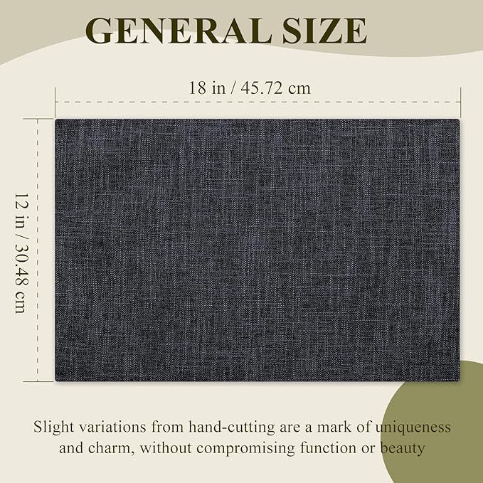 KXN Placemats Set of 6, Dual-Layer Thickened Faux Linen Table Mats, Heat Resistant & Wrinkle-Free, Machine Washable Cloth Place Mats for Kitchen Dining Indoor Outdoor (Dark Grey)