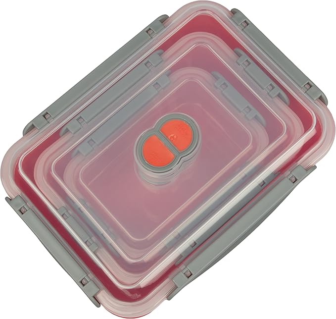 Microwave Food Storage Containers- Set of 3 Nesting Microwave Cookware Meal Prep Containers w Locking Steam Vent Lids- BPA Free, Fridge and Freezer Safe