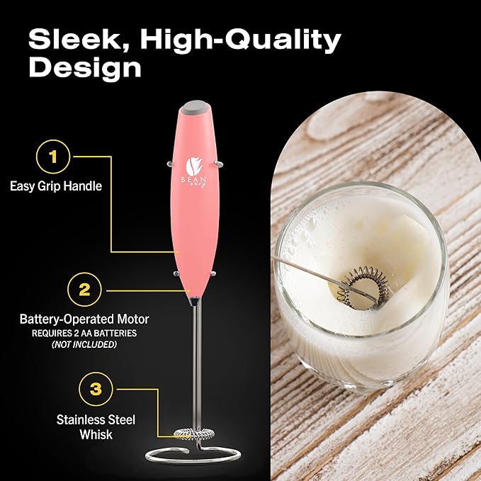 Bean Envy Milk Frother, Coffee Stirrers, Frother Wand, Milk Frother Handheld, Frother with stand, Hand Blender for Coffee, Lattes, Cappuccino, Matcha and Hot Chocolate – Kitchen Gifts - Rose Pink