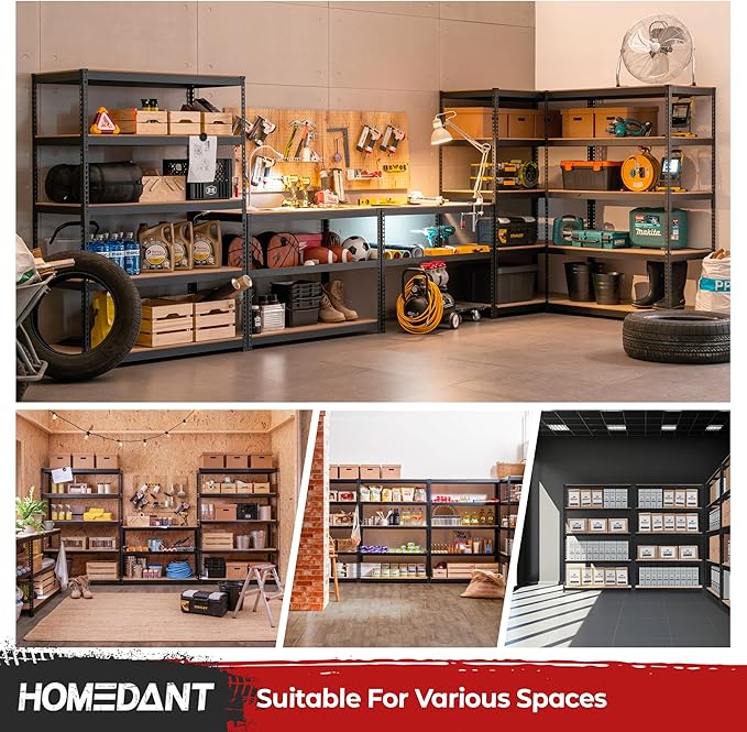 HOMEDANT 5 Tier Laminated Boltless Heavy Duty Garage Storage Adjustable Wide Size Metal Shelving Unit Utility Rack Shelves Organization Multipurpose Shelf Shed Warehouse 47.7"W x 24.1"D x 71.3"H 3Pack