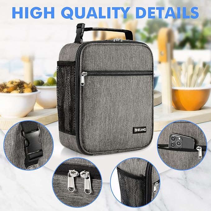 Lunch Box Insulated Lunch Bag - Durable Small Lunch Bag Reusable Adults Tote Bag Lunch Box for Adult Men Women (Dark Gray)