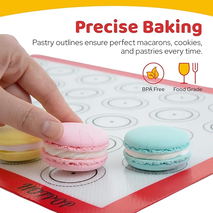 HOTPOP | Reusable Macaron Cookie Sheet, Non Stick Baking Mats, 0.75mm (2 Half Sheets, 2 Quarter Sheets), Set of 4
