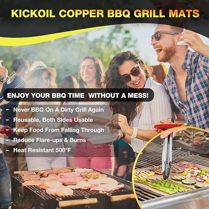 Grill Mats for Outdoor Grill Set of 6 BBQ Grill Mat Copper Grill Mat Heavy Duty Non Stick Grilling Sheet Reusable Easy to Clean-Electric Gas Charcoal Grill Outdoor Cooking Tools Accessories RV Camper