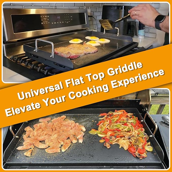 Universal Flat Top Griddle for Gas/Charcoal/Electric Grill, 25" x 16.5" Nonstick FlatTop Carbon Cooking Pan for Weber, Nexgrill, Charbroil, Camp Chef Grill Plate Teppanyaki Insert with Silicone Gloves