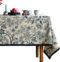 ISAENNE Designer French Linen Extra Long Rectangle Tablecloth,Blue Floral Washable Indoor Table Cloth,Durable Home Decor Tablecloths for Dining Thanksgiving Kitchen Party,63"*110"-Ruyi B