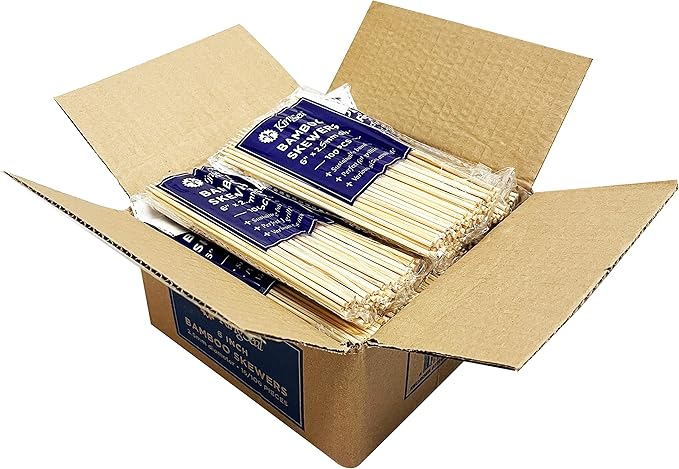 400 Count | KingSeal Natural Bamboo Wood Grilling Skewers for Shish Kebabs, BBQ, and Fruit Arrangements, 6 Inch x 2.5mm Diameter - 4 Packs x 100 Skewers