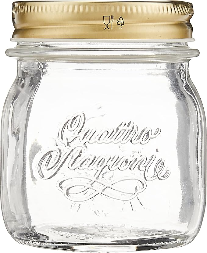 Bormioli Rocco Quattro Stagioni Clear Airtight Mason Jar, 8.5 Oz. Made from Food Safe Durable Glass, Made in Italy.