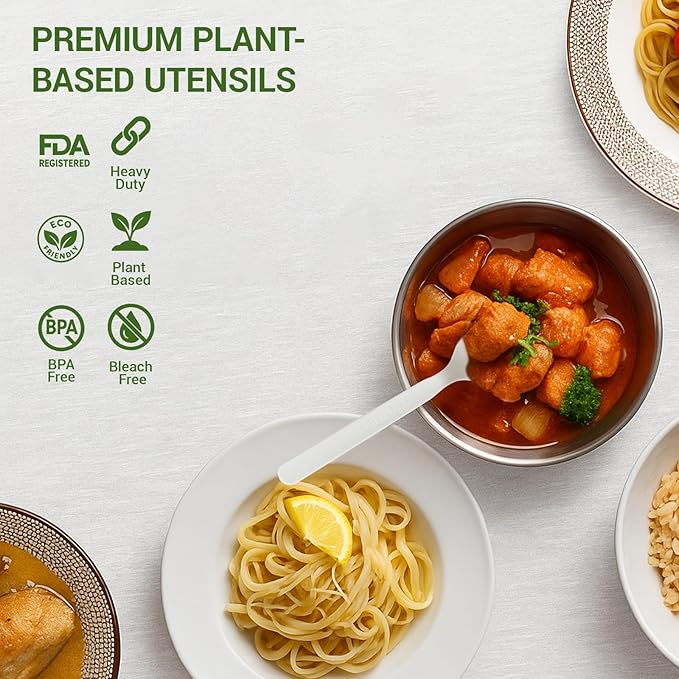 Compostable Spoons [500 Pcs] Disposable Spoons Bulk BPI Certified BPA-Free, Heat Resistant, Durable Disposable Utensils Alternative to Plastic Silverware for Daily, Party & Camping