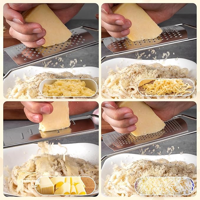 SHIKORI Stainless Steel & Wood Cheese Grater with Protective Cover - Modern, Rectangular, Slicer Color
