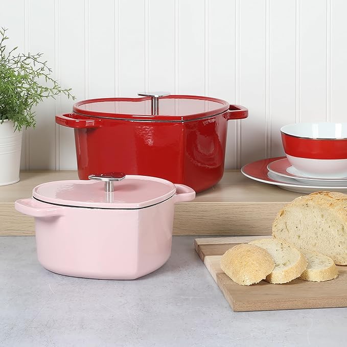 Martha Stewart Heart Shaped 2-Quart Enamel Cast Iron Dutch Oven - Pink