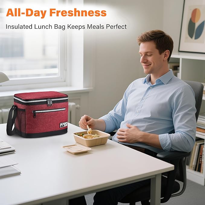 Tirrinia Insulated Lunch Box for Men/Women, Leakproof Lunch Bag for School Work, Large Lunch Tote Kids Boys Girls Student Back to School, Soft Cooler Office Picnic Beach Camping for Adults,Red