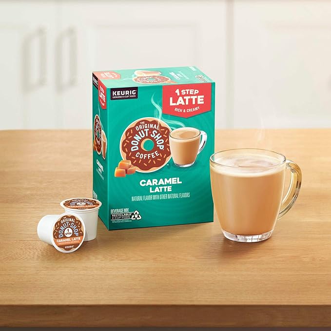 The Original Donut Shop Caramel Latte, Keurig Single Serve K Cup Pods, Flavored Coffee, Caramel Latte, 10 Count - Pack of 6