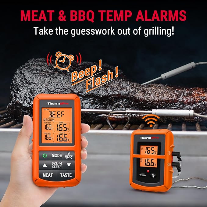 ThermoPro TP20 500FT Wireless Meat Thermometer with Dual Meat Probe, Digital Cooking Food Meat Thermometer Wireless for Smoker BBQ Grill Thermometer Beef Steak Fish Turkey Thermometer