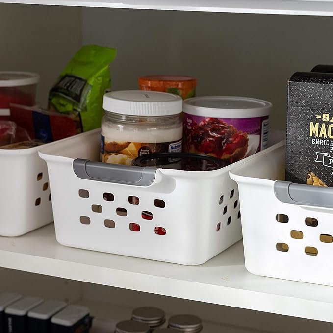 IRIS USA Plastic Basket, 8-Pack, Small, Shelves Storage Basket for Organizing Pantry Cabinet Bedroom Office Craft Room, White