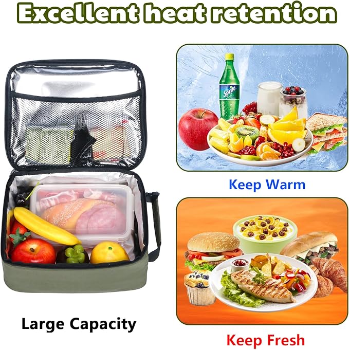 Hap Tim Insulated Lunch Bag Women, Reusable Lunch Box for Women & Men, Adluts Lunchbox for Work, Portable Lunchbag, Army Green（18654-AY）