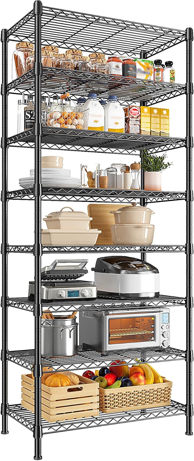8 Tier Wire Shelving Rack Storage Shelves Loads1200LBS,Adjustable Metal Shelving Rack and Metal Shelves Pantry Shelves Commercial Wire Shelf for Closet Kitchen Office 72H X 13.8D X 23.6W