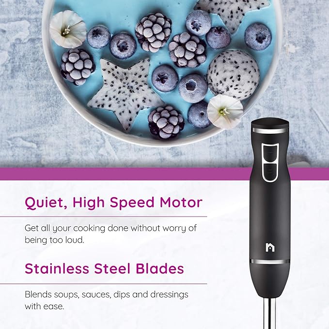 Immersion Hand Blender 2 Speed Stick Mixer with Stainless Steel Shaft & Blade, 300 Watts Easily Food, Mixes Sauces, Purees Soups, Smoothies, and Dips, Black