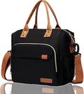 Black Lunch Box for Women Insulated Lunch Bag for Work - Adult Stylish Lunch Tote Bag for Shopping Soft Cooler for Beach Picnic Travel