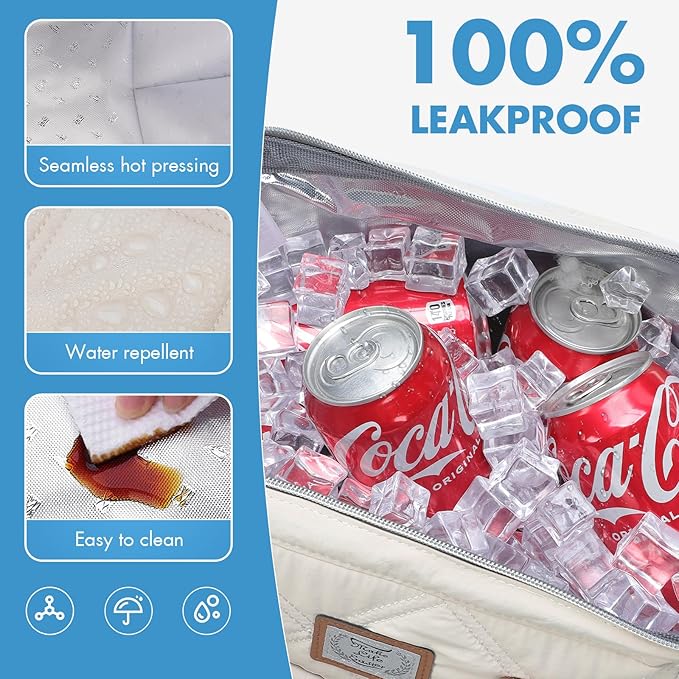 Lekesky Lunch Bag for Women Insulated Lunch Box Leakproof Lunchbox for Adult Work, Quilted Beige