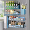 Magnetic Spice Rack for Refrigerator, 6 Pack 100% Metal Strong Magnet Shelf, Space Saving Spice Organizer, Home Kitchen Laundry Room Storage Organization W/ Paper Towel Holder, Utensils Racks ( Blue)