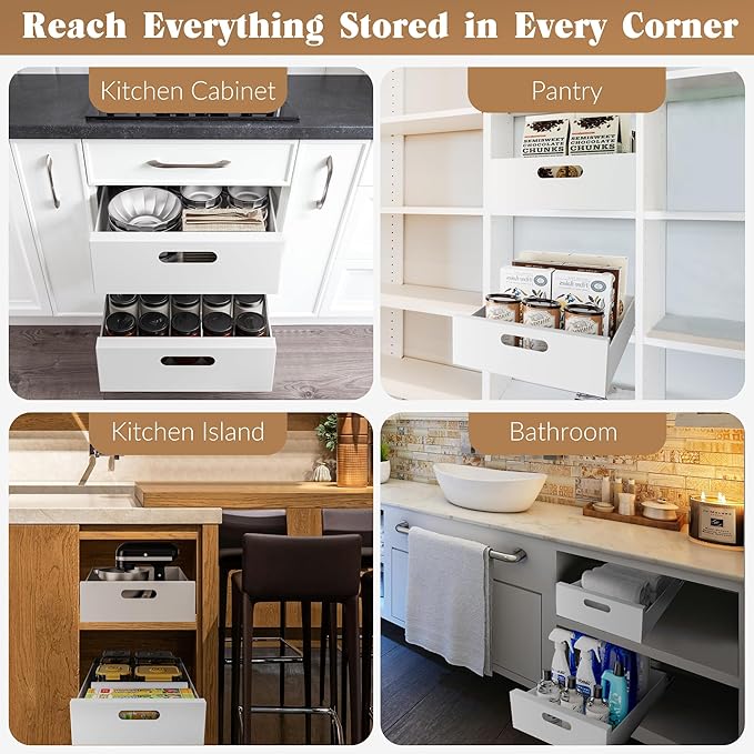 HBL' 1 Pack | 21" Deep Pull Out Cabinet Organizer Adhesive, 10-Inch Wide Sturdy Carbon Steel Roll-Out Drawers for Face Frame or Frameless Cabinets,Slide-Out Shelves for Pantry.