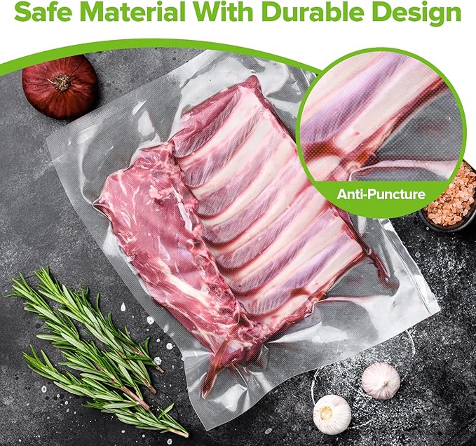 Vacuum Sealer Bags for Food, 7 Pack - 8" x 20' (3 Rolls) + 11"x 20' (3 Rolls) + 6"x 20' (1 Roll), BPA-Free Commercial Grade Embossed Customized Size Bags for Food Storage, Meal Prep, Sous Vide