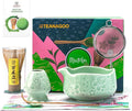 TEANAGOO Matcha Whisk Set,7 Pcs Matcha Set Blue Green,Ceremony Matcha Kit,Matcha Tea Set for Making Latte,Ceramic Bowl(chawan) whith Spout and Whisk,Gift for Matcha Lovers