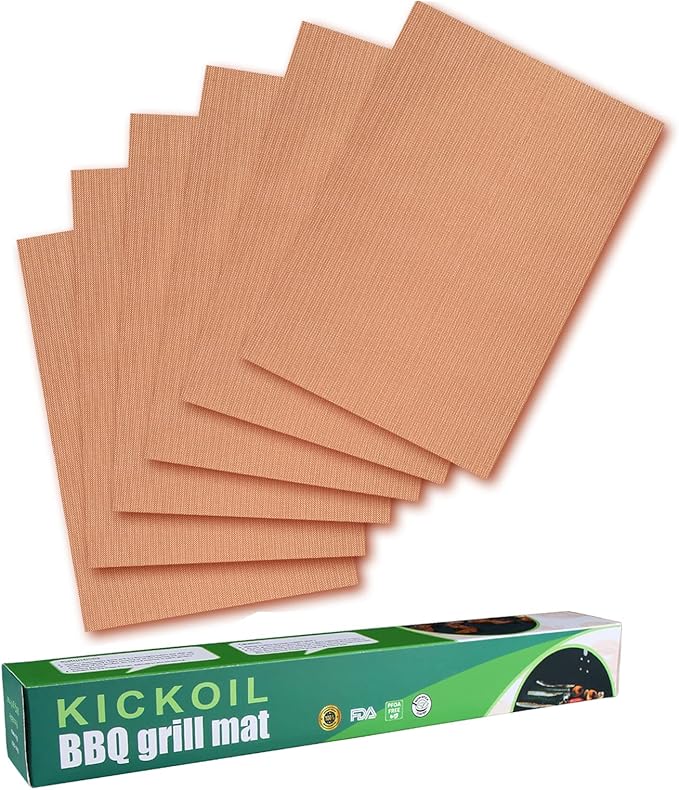 Grill Mats for Outdoor Grill Set of 6 BBQ Grill Mat Copper Grill Mat Heavy Duty Non Stick Grilling Sheet Reusable Easy to Clean-Electric Gas Charcoal Grill Outdoor Cooking Tools Accessories RV Camper