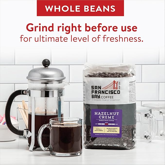 San Francisco Bay Coffee - Flavored Medium Roast Whole Bean Coffee - Hazelnut Crème (2 lb bag)
