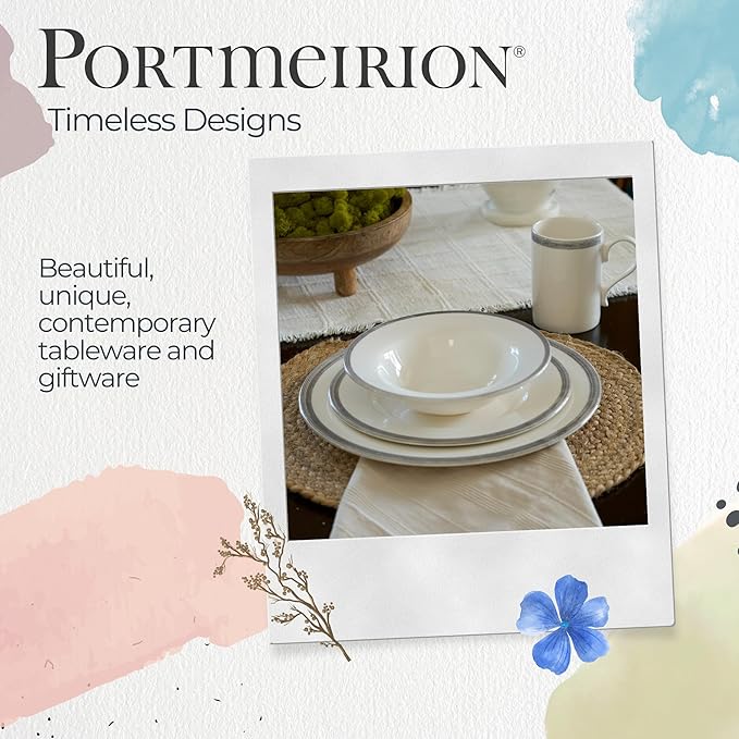 Portmeirion Potter's Brushstroke 8" Dinner Plate (Set of 4) - Handcrafted Earthenware Plates with Accent Rim, Microwave & Dishwasher Safe - Ideal Tableware for Modern & Traditional Dining (Grey)
