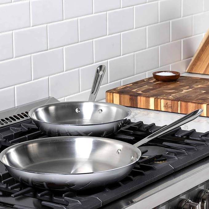 All-Clad D3 3-Ply Stainless Steel Fry Pan Set, 10,12 Inch, Induction Oven and Broiler Safe to 600F, Frying Pans, Durable Kitchen Cooking Skillets, Professional Induction Cookware, Stainless Steel