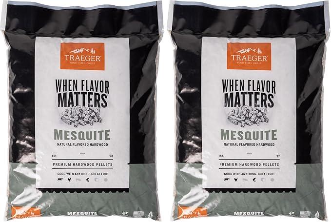 Traeger Grills Mesquite 100% All-Natural Wood Pellets for Smokers and Pellet Grills, BBQ, Bake, Roast, 18 lb. Bag (Pack of 2)