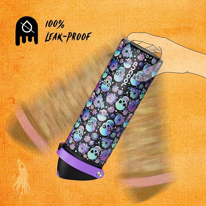 Halloween Insulated Water Bottle with Straw - Stainless Steel Water Bottle with Push Button Lid, Leak-Proof BPA-Free, Keeps Cold for 24 Hours for Halloween gifts, Party (24 oz, Floral Afterlife)