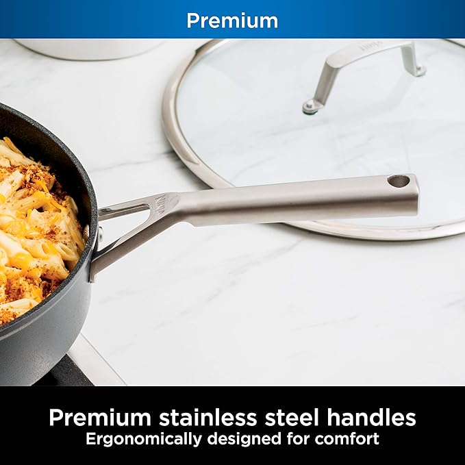 Ninja Foodi NeverStick Professional Hard-Anodized 4-Quart Sauté Pan with Glass Lid, Nonstick, Durable & Oven Safe to 500°F, Salt Grey, C30140