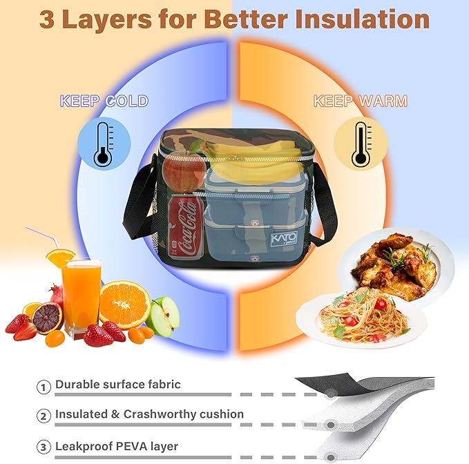 Tirrinia Insulated Lunch Box for Men/Women, Leakproof Lunch Bag for School Work, Large Lunch Tote Kids Boys Girls Back to School, Soft Reusable Cooler Office Picnic Beach Camping with Shoulder Strap