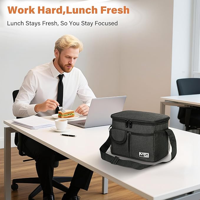 Tirrinia Insulated Lunch Bag for Women Men, Leakproof Lunch Box Containers for Adult, Work, School, Soft Lunchbox for Kids,Boys, Adult Cooler Bag for Picnic Hiking Beach,Black