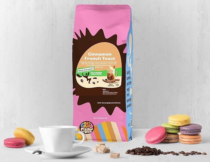 Crazy Cups Flavored Decaf Ground coffee, French Toast Cinnamon Coffee, Flavored Ground Coffee, Decaffeinated Coffee For Brewing Decaf Coffee Ground Hot or Iced Coffee, 10 oz Bags 3 Count Value Pack