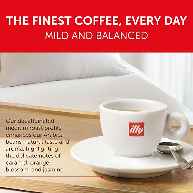 Illy Ground Espresso Coffee, Decaffeinated - Medium Roast - Mild & Balanced - 100% Arabica - Pressurized Packaging Sealed for Freshness - 8.8oz (Pack of 6)