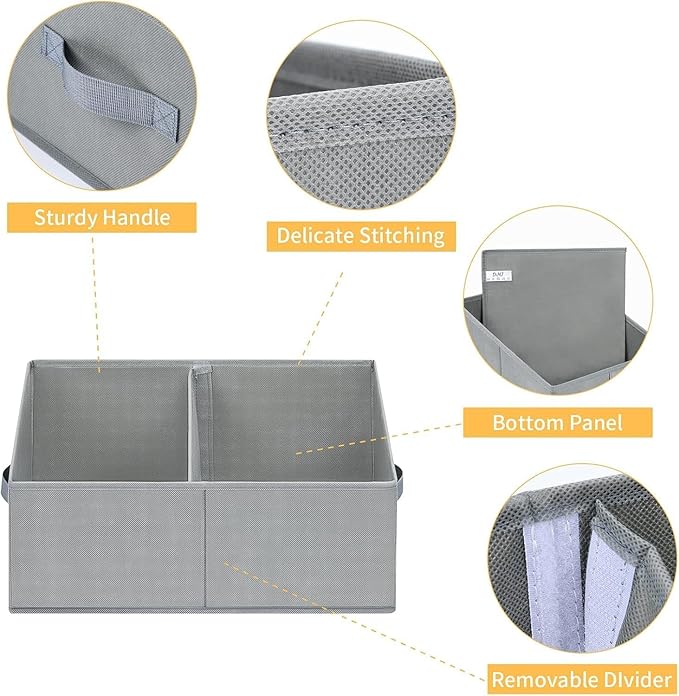 DIMJ Trapezoid Storage Bins for clothes - 3 Packs Closet Organizers and Storage Baskets, Foldable Closet Baskets with Handles and Divider, Closet Storage Bin Toybox for Shelves Living Room Bedroom