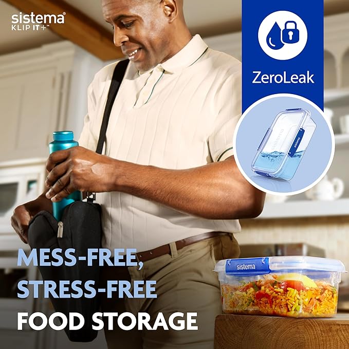 Sistema KLIP IT PLUS Leakproof Food Storage Containers | 1 L | Airtight & Stackable Meal Prep Containers with Lids | School Lunch Boxes | BPA-Free | 4 Count