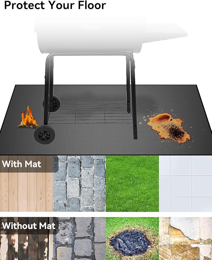 55×39 inch Heavy Duty Large Under Grill Mats for Outdoor Grill, Double-Sided Fireproof, Waterproof, Oil Proof Deck and Patio Protector, BBQ Mat Grill Floor Mats Fireplace Fire Pit Mat