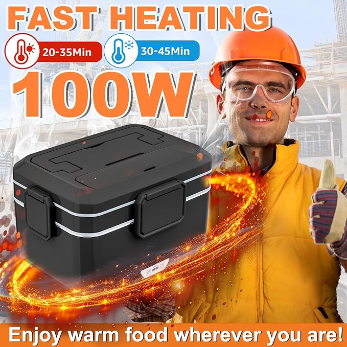 Nifogo Electric Lunch Box for Adults 3,5L 100W Portable Heated Lunch Box for Men 3 in 1 Portable Food Warmer 110V/12V/24V with Removable Stainless Steel Container & Bag