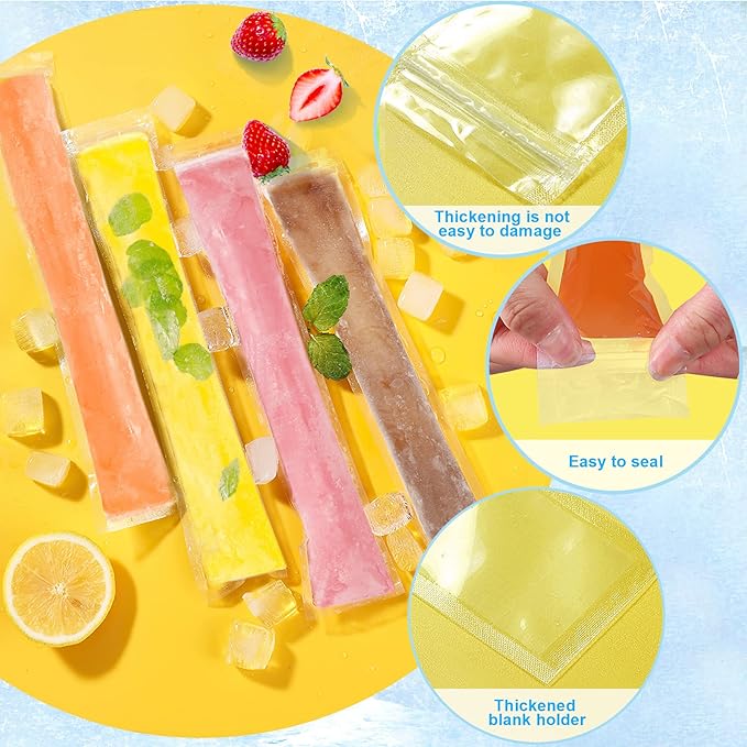 FEBSNOW 160 Disposable Ice Popsicle Mold Bags BPA Free Freezer Tubes With Zip Seals For Healthy Snacks,Yogurt Sticks,Juice & Fruit Smoothies,Ice Candy Pops Comes With A Funnel (7.5"x2")