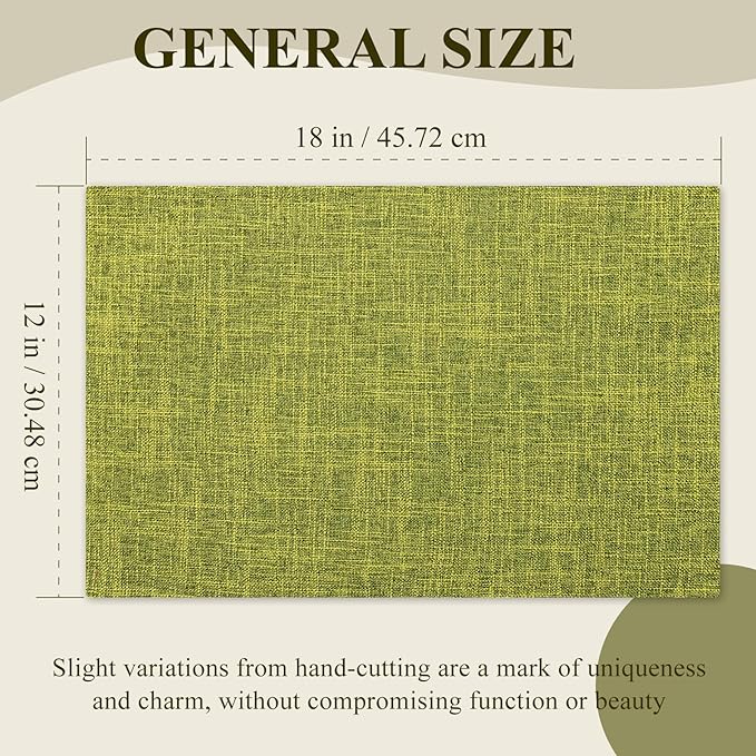 KXN Placemats Set of 6, Dual-Layer Thickened Faux Linen Table Mats, Heat Resistant & Wrinkle-Free, Machine Washable Cloth Place Mats for Kitchen Dining Indoor Outdoor (Green)