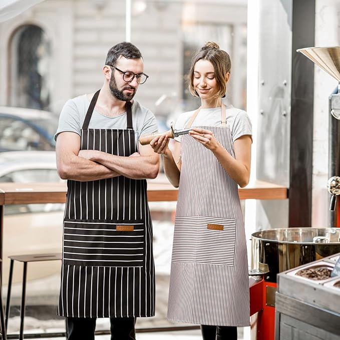 2 Pack Adjustable Bib Apron with 2 Pockets Chef Cooking Kitchen Restaurant Aprons for Women Men